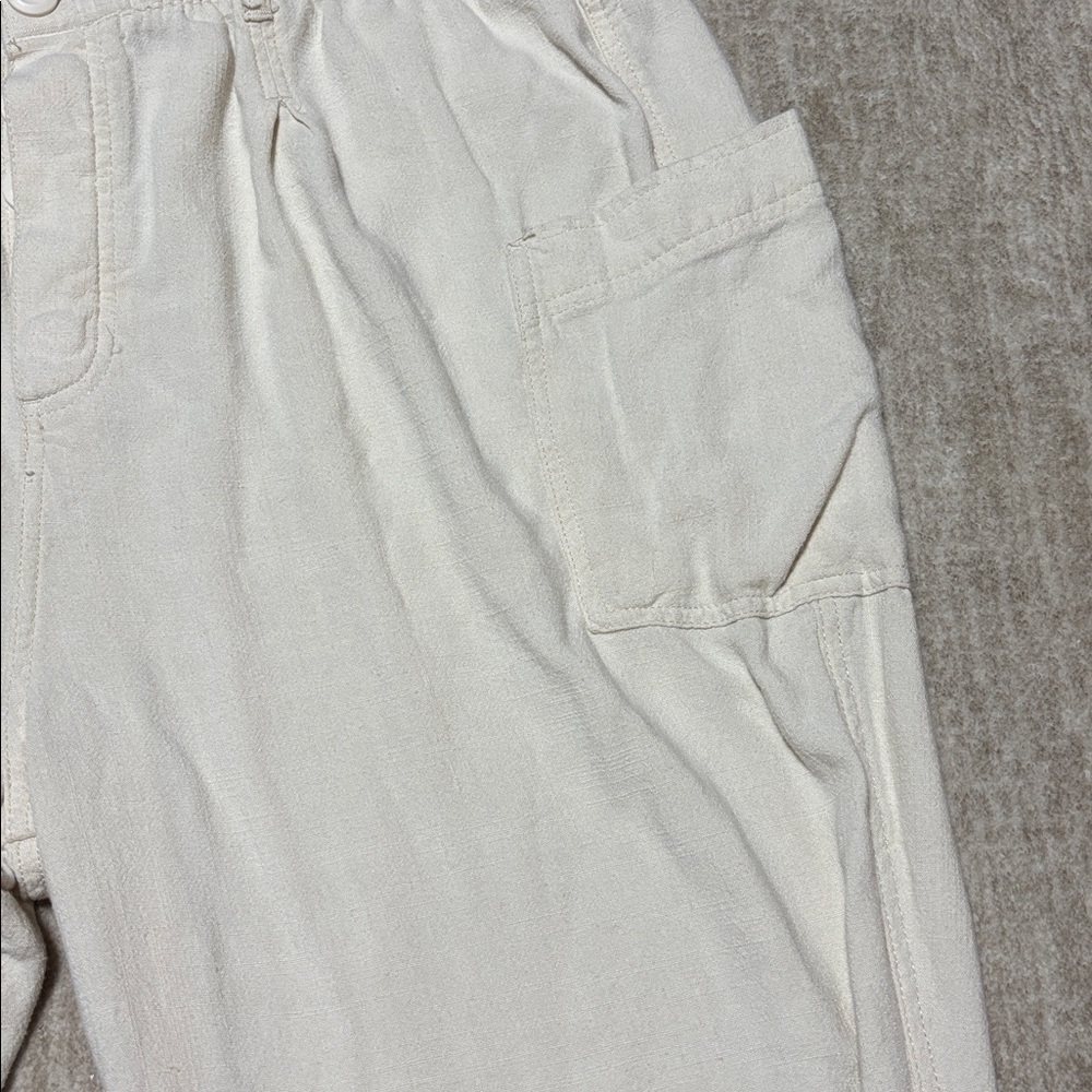 2x Wonderly linen blend Cream Pants casual summery vacation vibes button fly - Picture 3 of 6